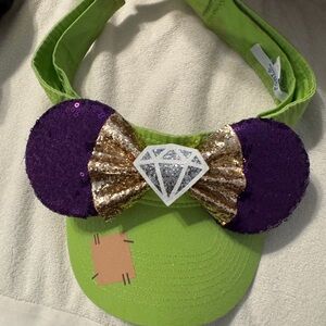 Dopey Visor with Purple Sequin Ears & Gold Bow
